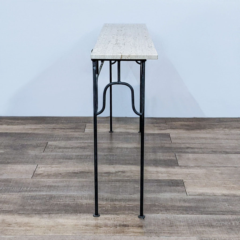 Skinny Steel Base Console Table with Travertine Top