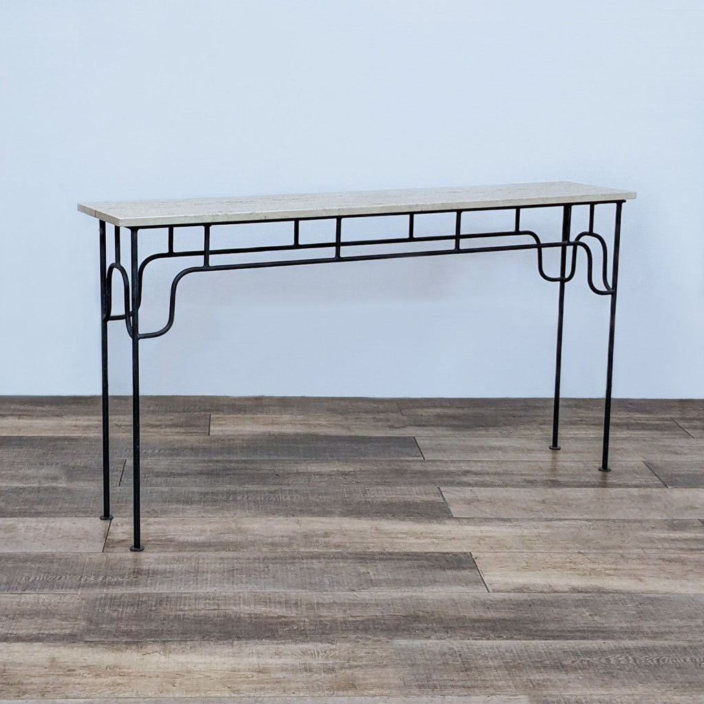 Skinny Steel Base Console Table with Travertine Top