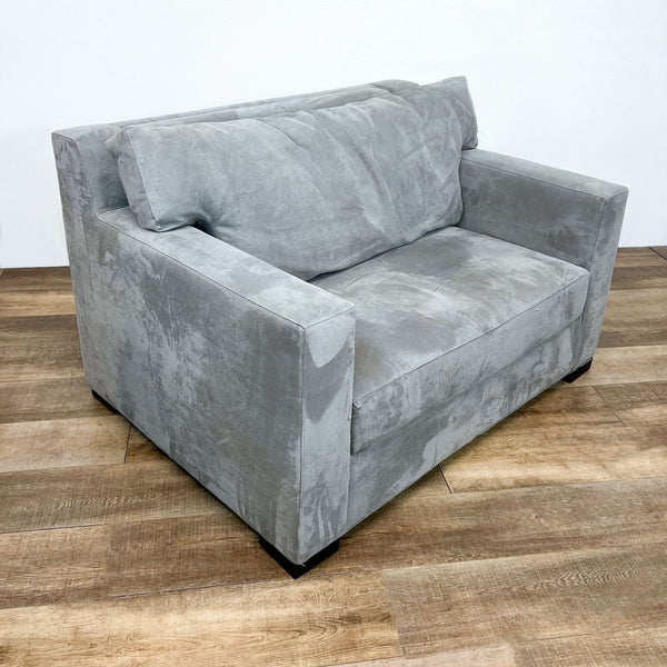 Gray Crate & Barrel memory foam twin sleeper with removable back cushions.