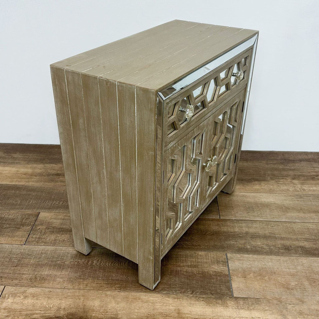 Wood and Mirror Geometric Side Table