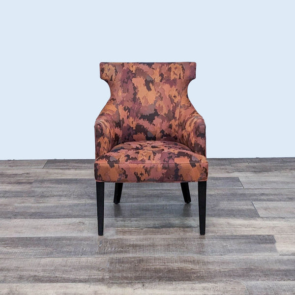 Front view of Custom Alinea wingback chair with patterned upholstery.