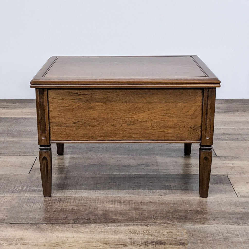 Back view of Reperch end table, showcasing solid wood construction.