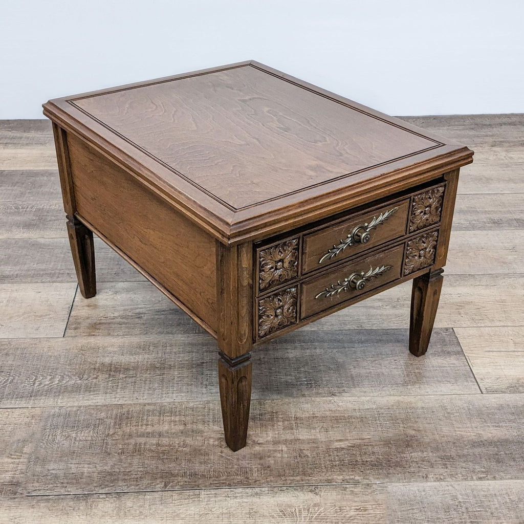Vintage Carved End Table with Drawer