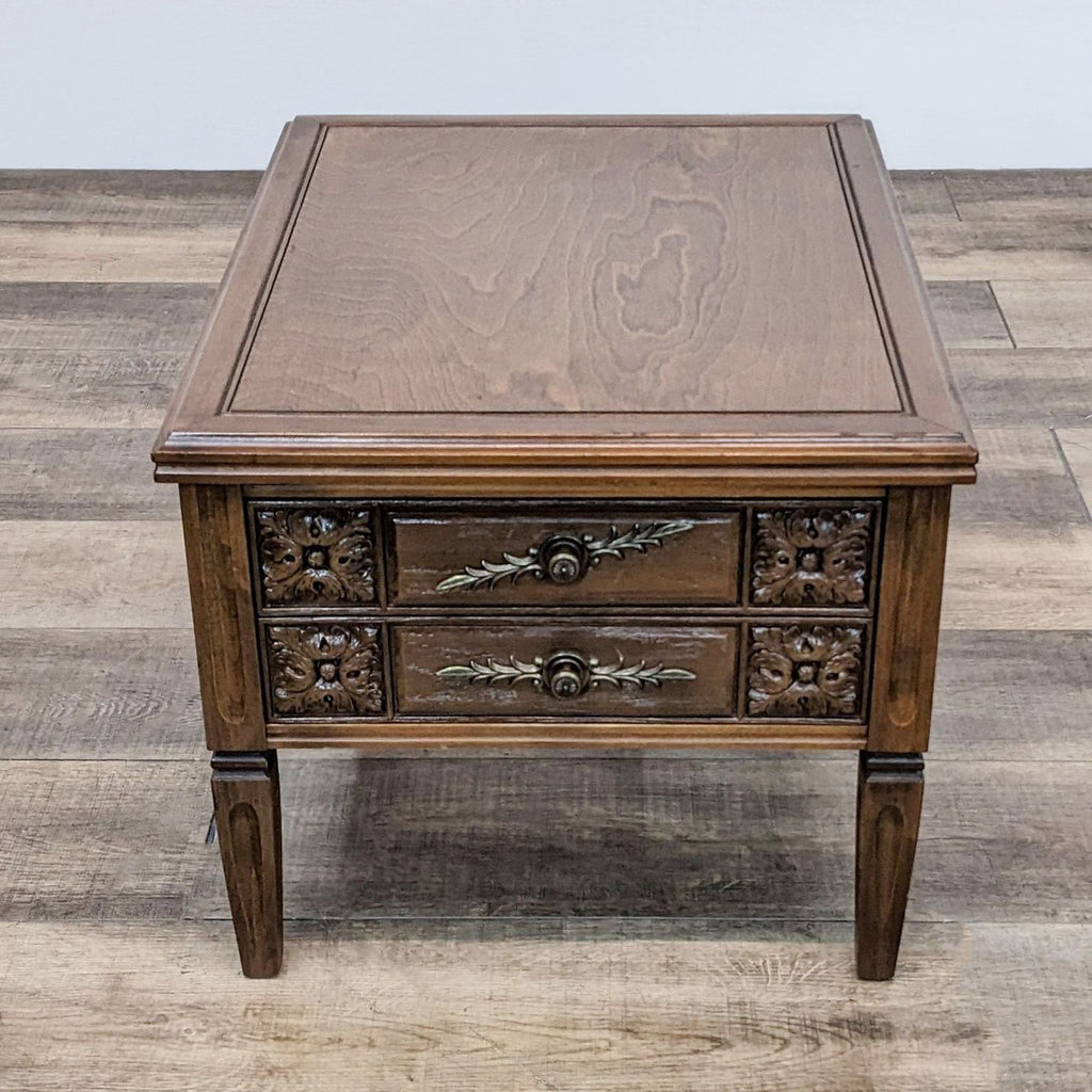 Vintage Carved End Table with Drawer