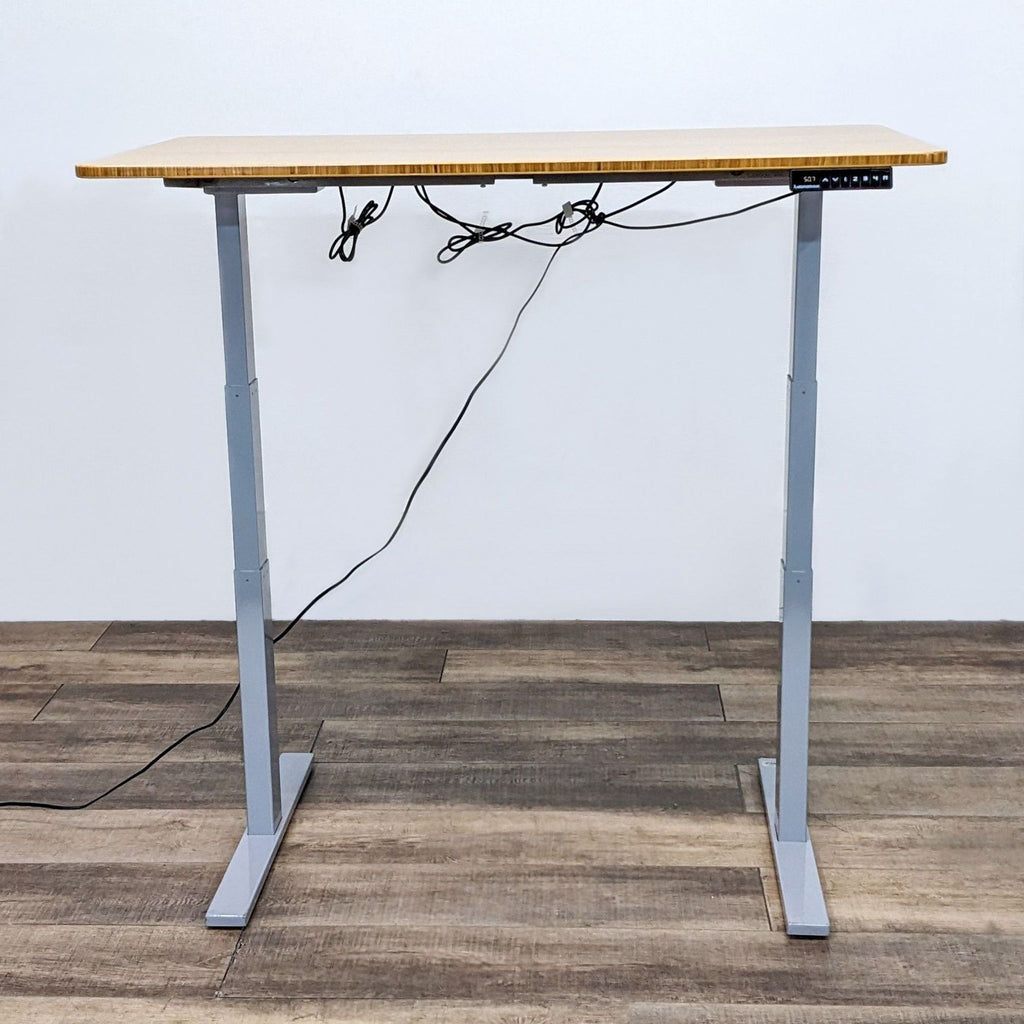 a desk with a metal frame and a metal frame.