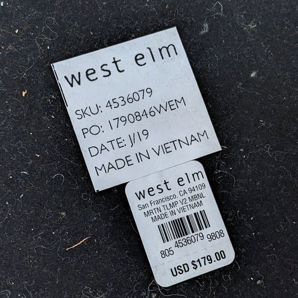West Elm price tag showing USD 179 and item details.  