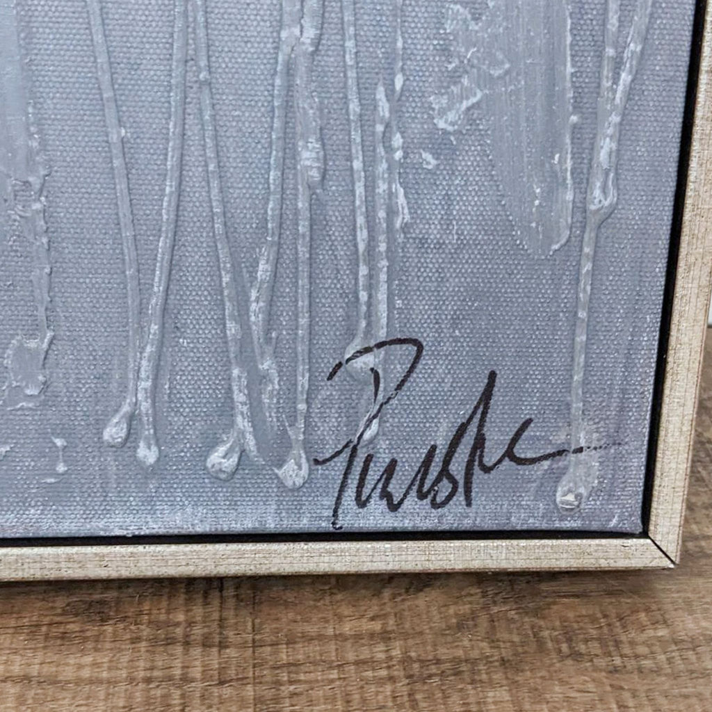 Close-up of texture and signature on framed aspen tree artwork by Reperch.