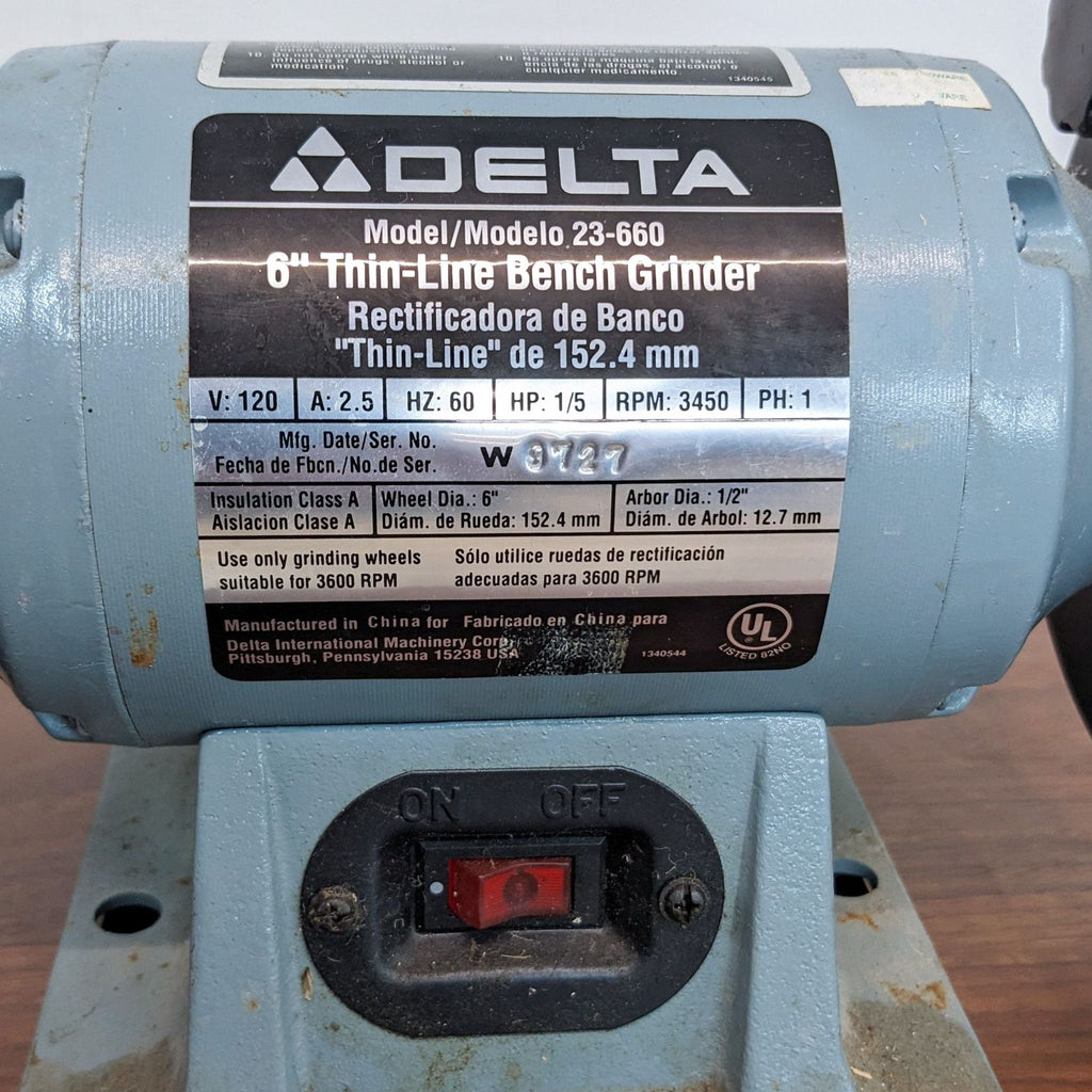 Robust 6-Inch Delta Thin-Line Bench Grinder, Model 23-660 – Perfect for Sharpening & Grinding