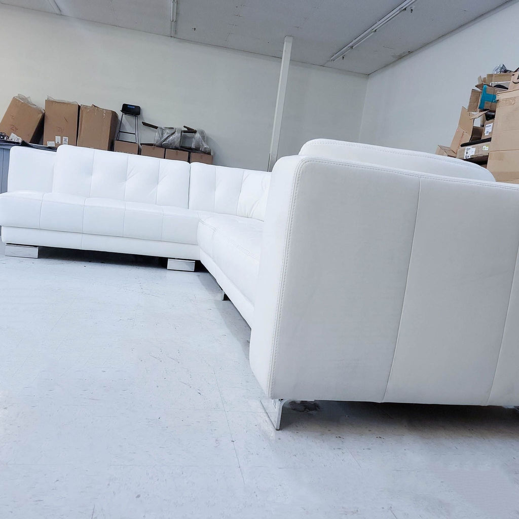 Modern Large Glam White Leather Sectional