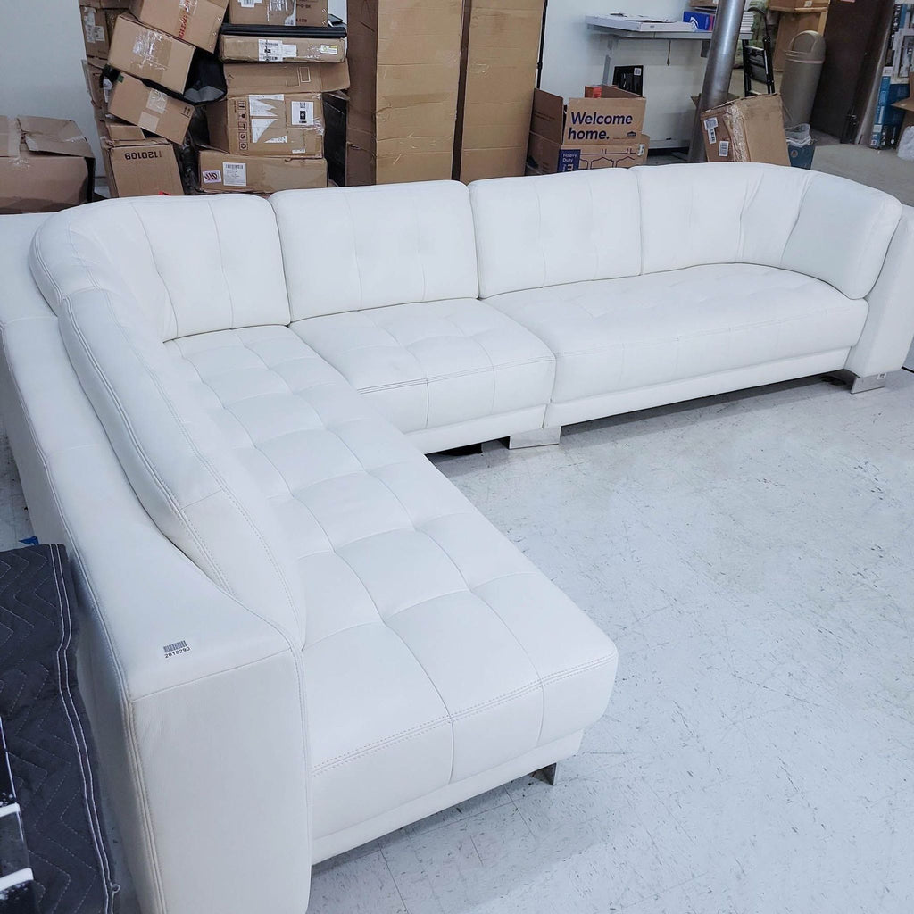 Modern Large Glam White Leather Sectional