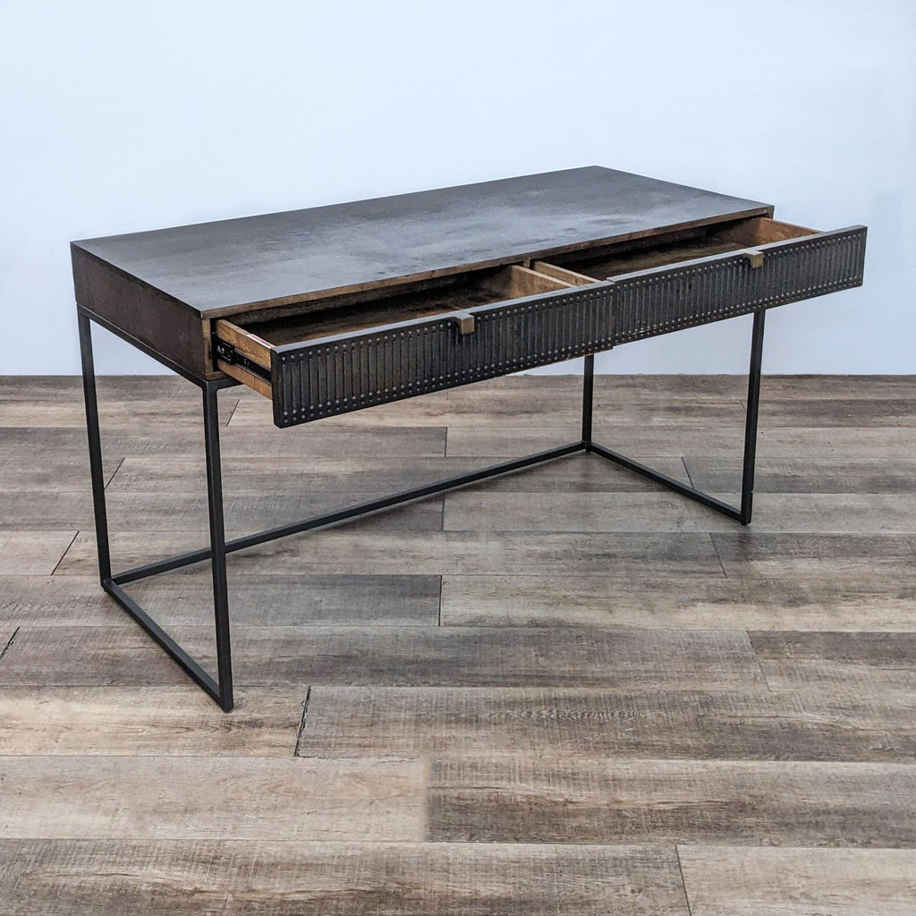 a modern desk with a metal frame and a metal frame.