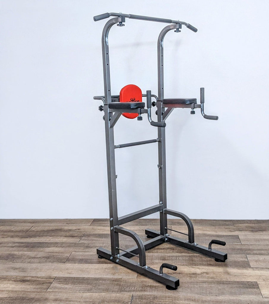 Angled view showing the Relife Pull Up Station's durable steel frame and adjustable features.  