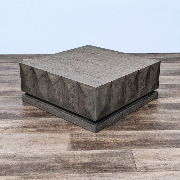 Block-style modern coffee table with gray stained finish.