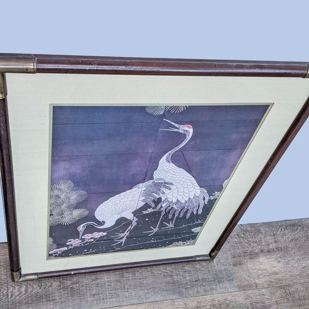 Vintage Japanese Cranes on Silk Framed