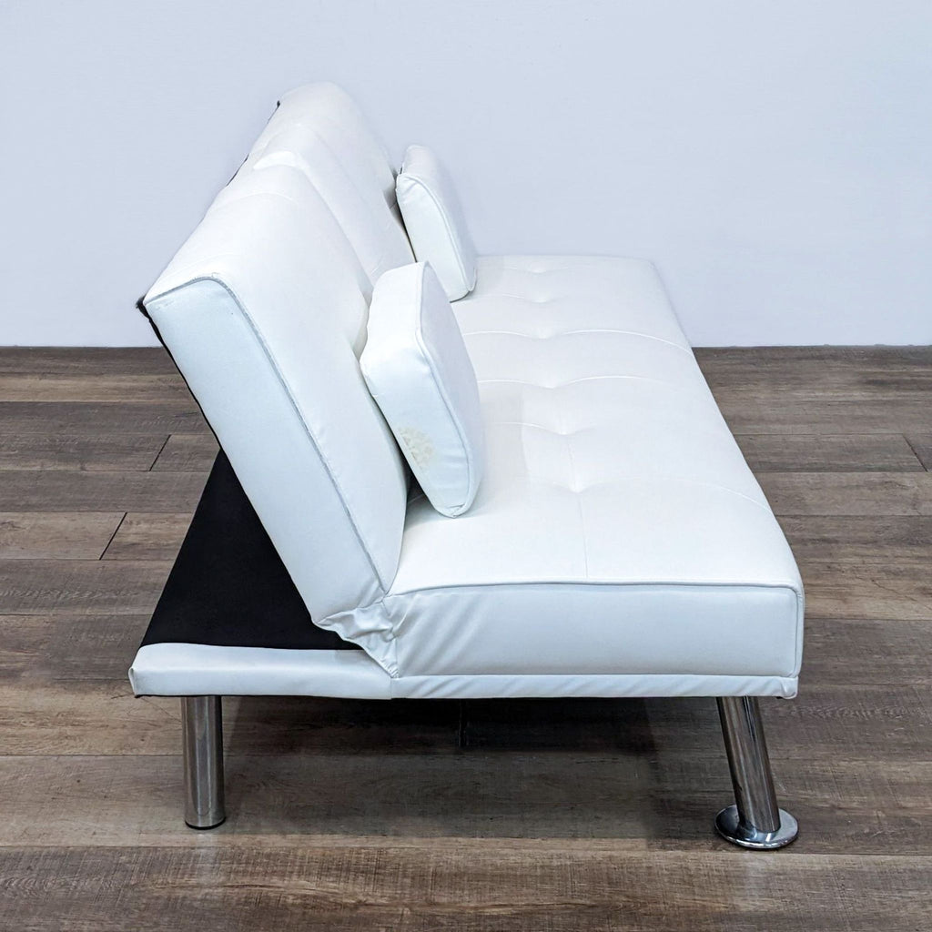 Modern White Faux Leather Sleeper Sofa with Chrome Legs