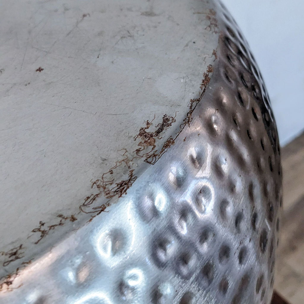 World Market Cala Silver Hammered Metal Drum Storage Side Table