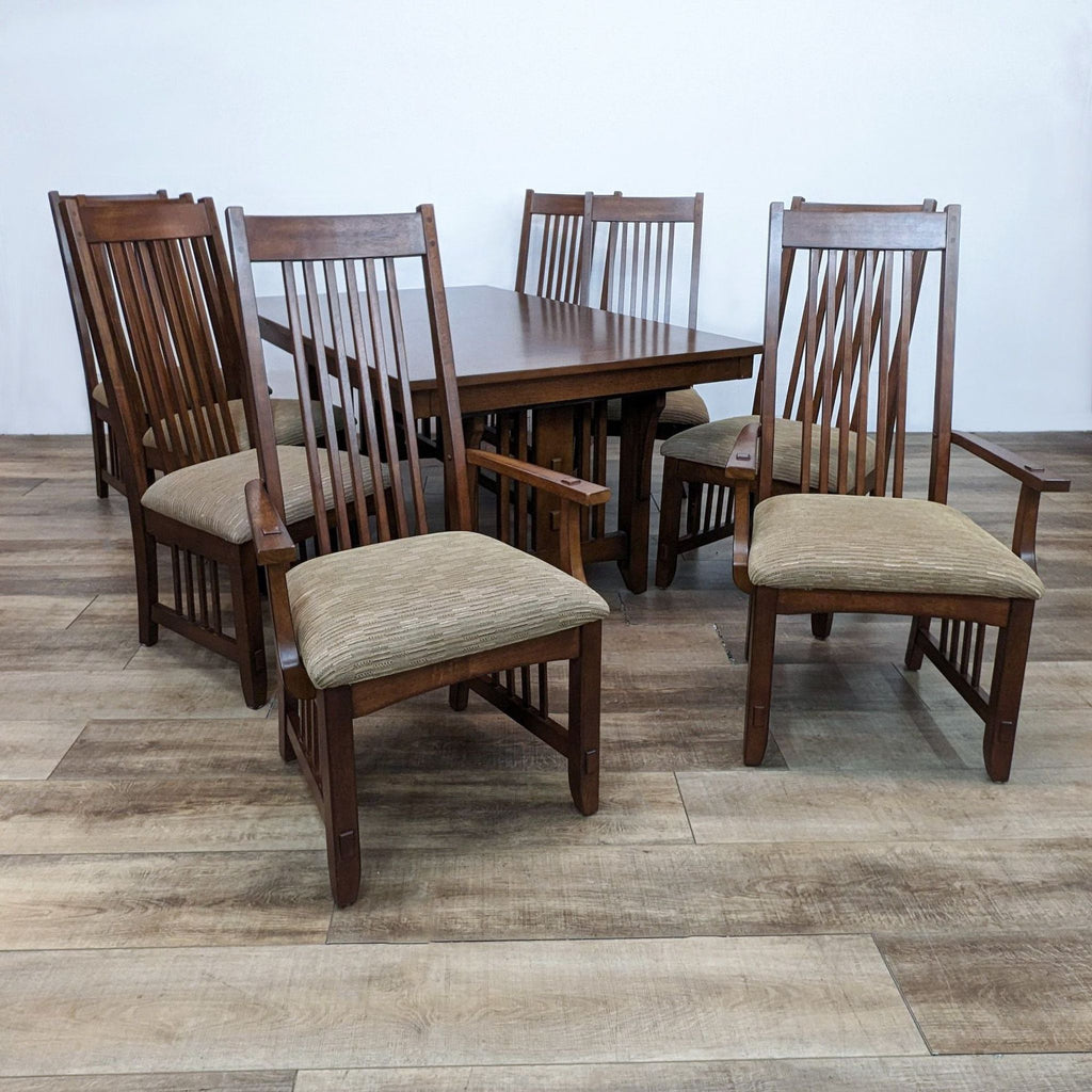 Mission style dining set with table, 6 side chairs, and 2 armchairs by Reperch.