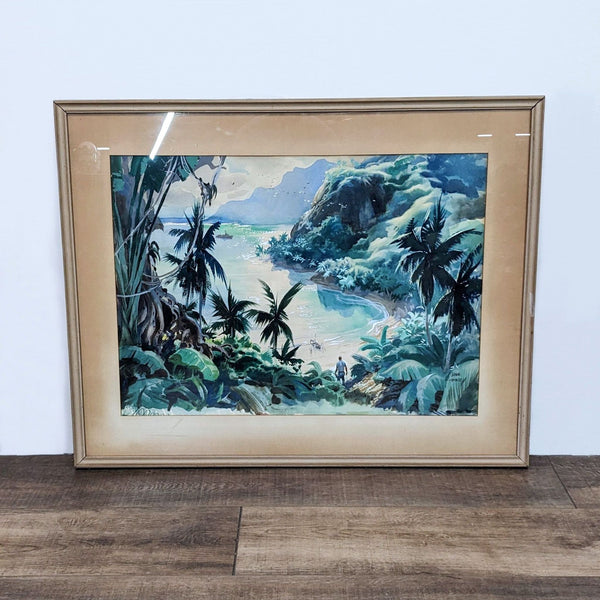 vintage tropical landscape painting of a tropical island