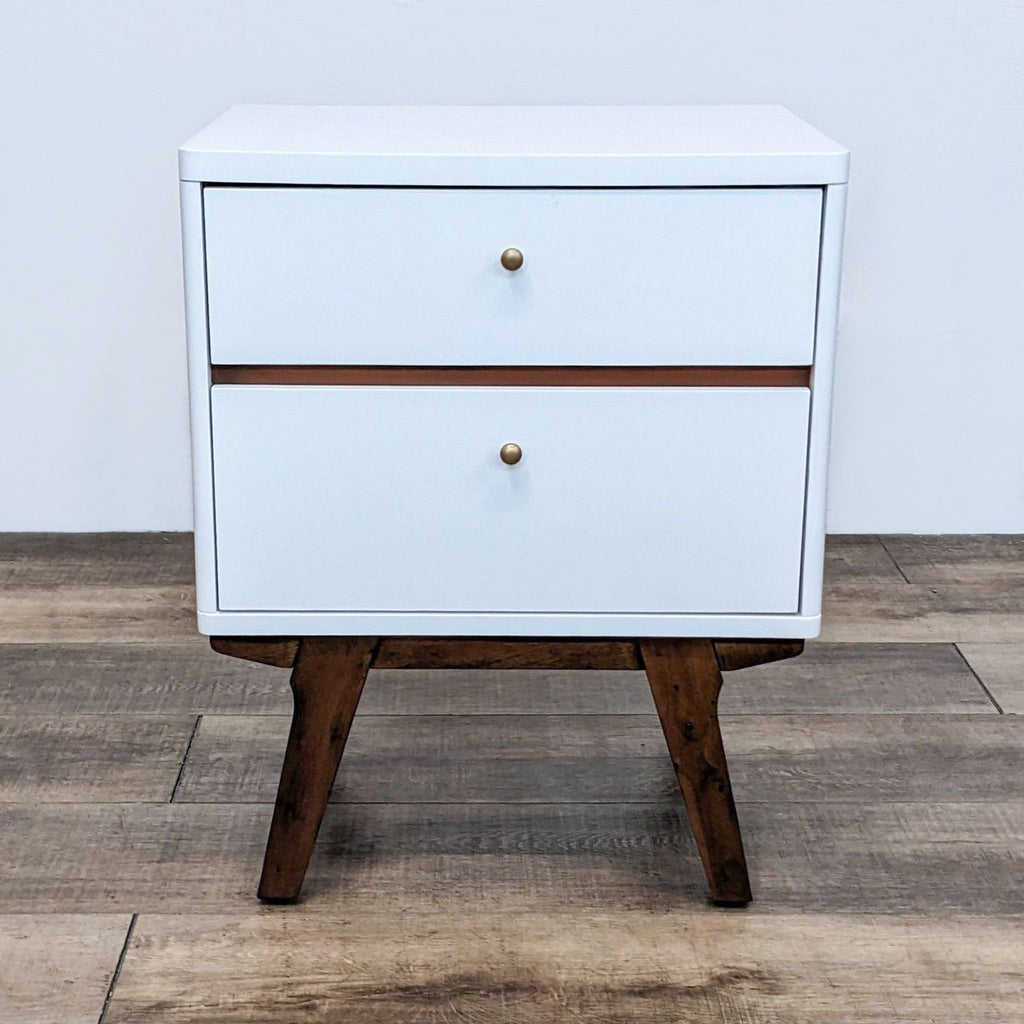 Mid-Century Modern two-tone end table with two drawers by Oliver Space.