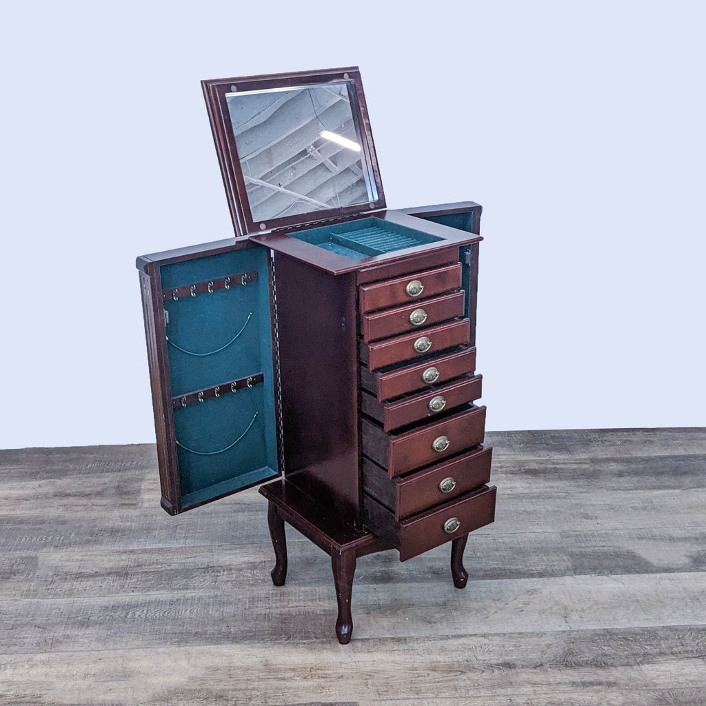 Classic Wooden Jewelry Armoire with Mirror and Spacious Storage