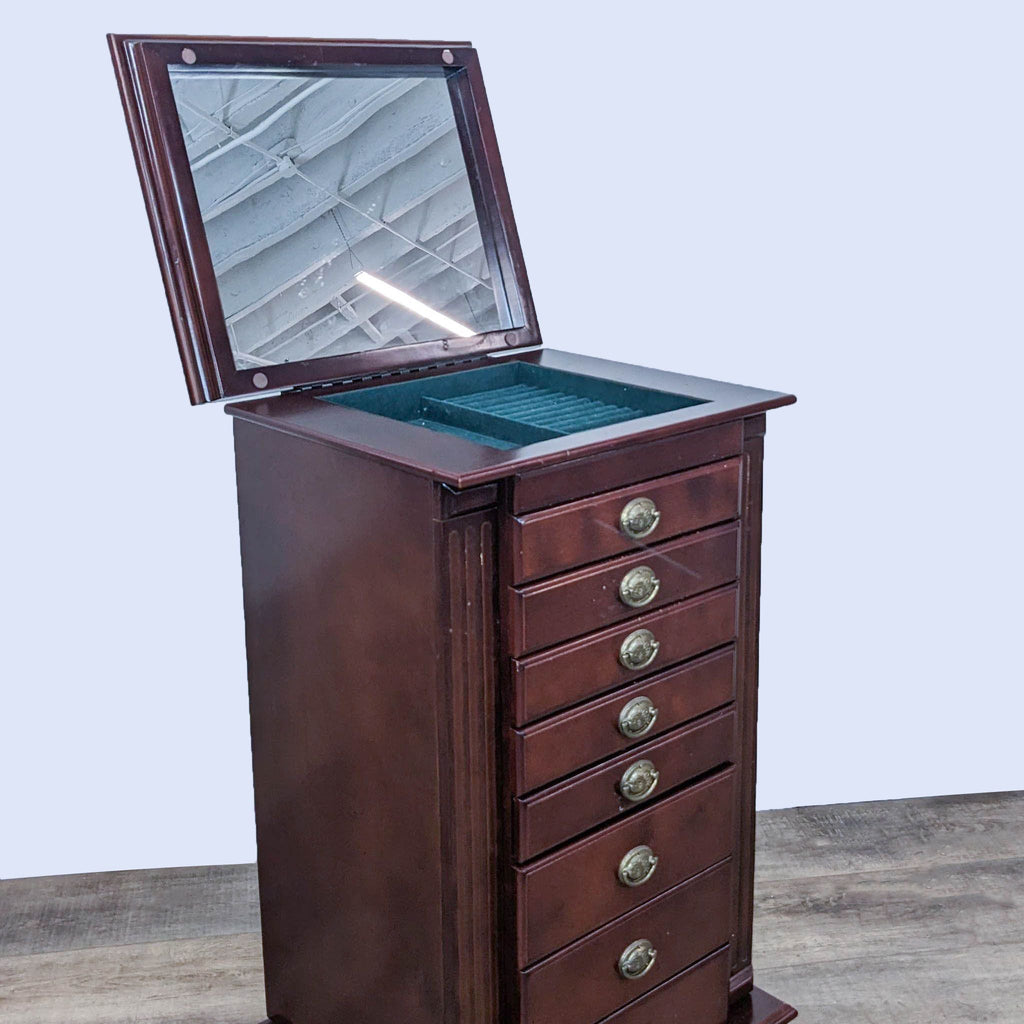 Classic Wooden Jewelry Armoire with Mirror and Spacious Storage