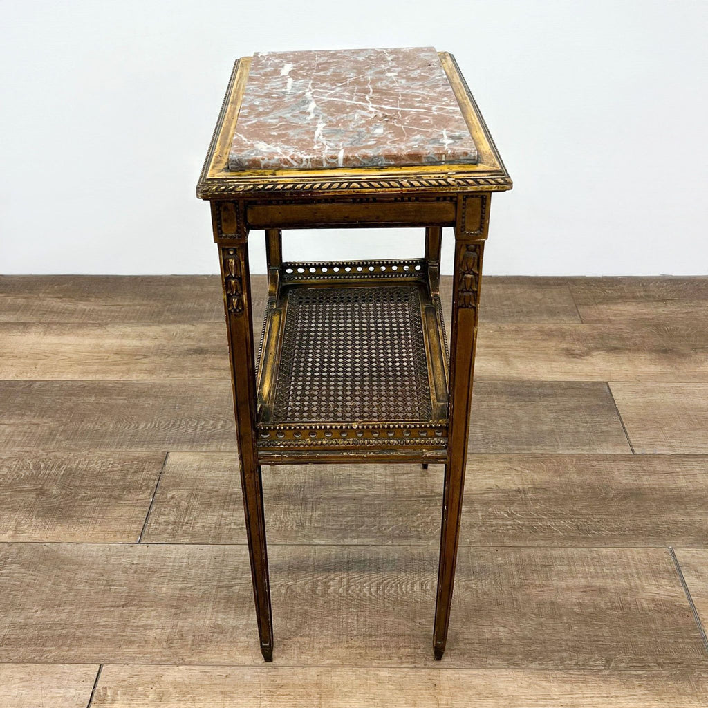 a small french marble top side table with a shelf for books and a small table for sale