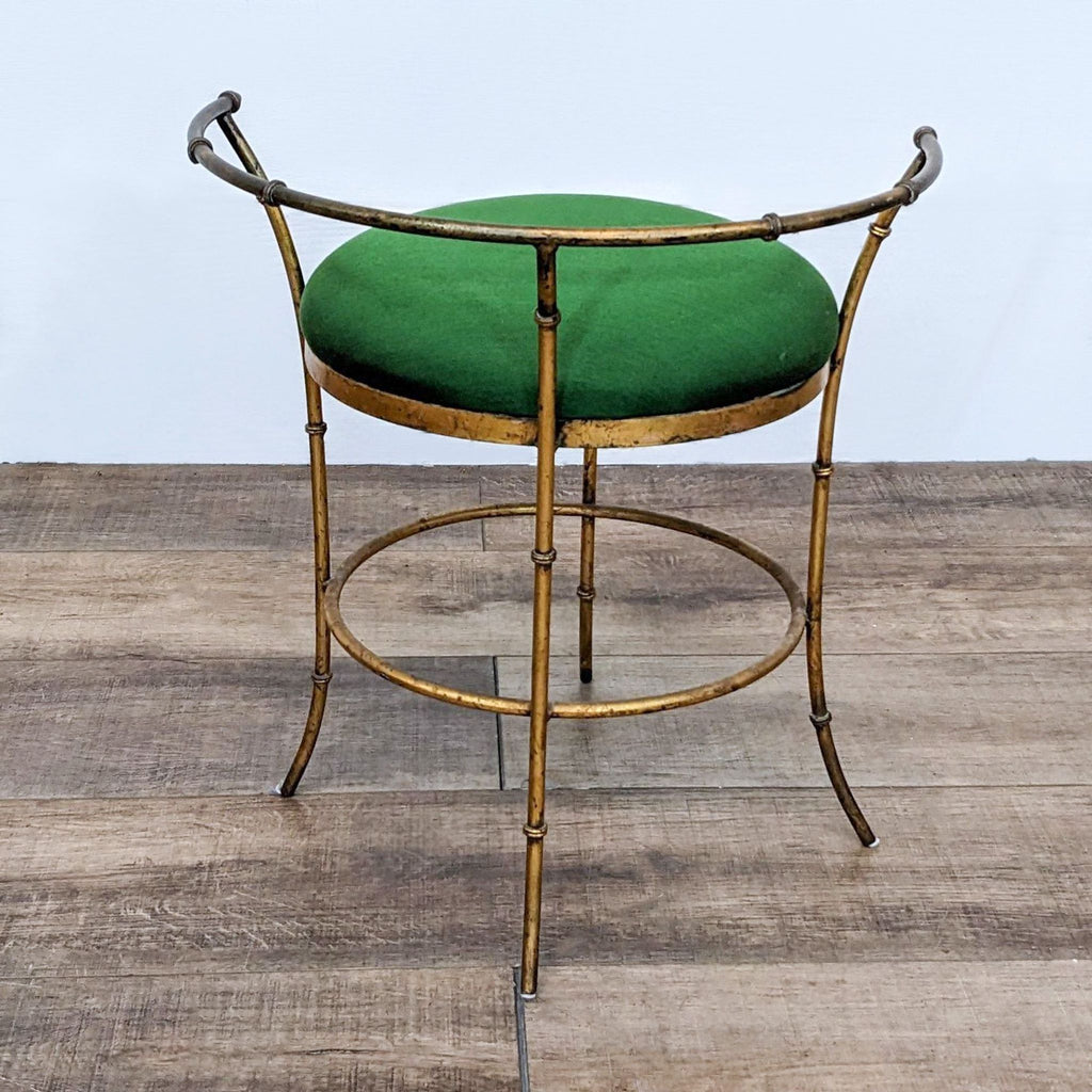 Glam Style Gold Metal Curved Back Stool With Green Fabric Seat