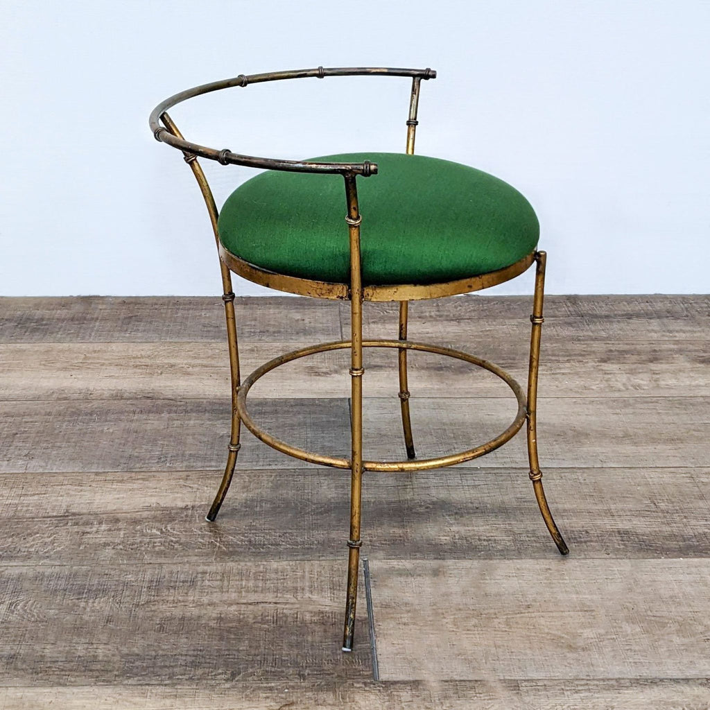 Glam Style Gold Metal Curved Back Stool With Green Fabric Seat