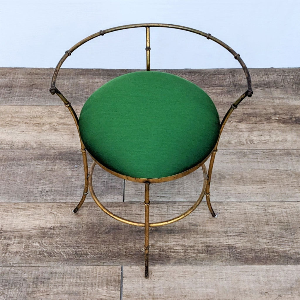 Glam Style Gold Metal Curved Back Stool With Green Fabric Seat