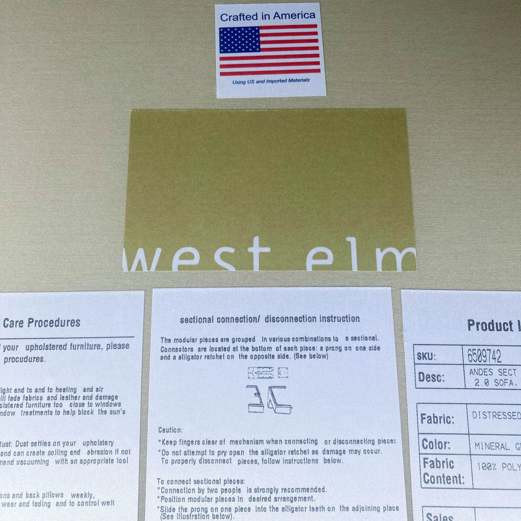 West Elm Andes Velvet Two-Piece Bumper Sectional