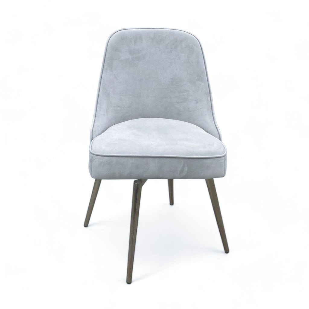 West Elm Mid-Century office chair with velvet upholstery, bronze metal swivel base, and curved backrest.  