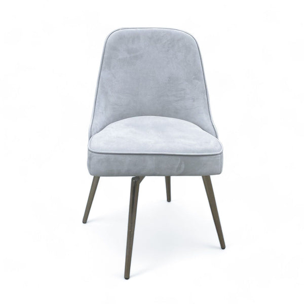 West Elm Mid-Century office chair with velvet upholstery, bronze metal swivel base, and curved backrest.  