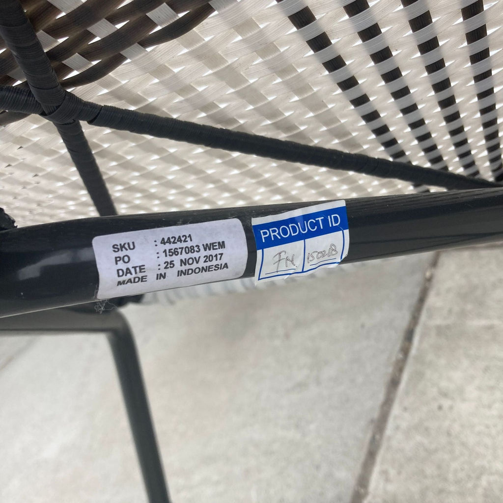 Close-up of the underside showing the product ID label, SKU, and made in Indonesia.