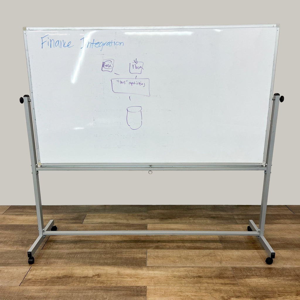 3. Erasable Reperch whiteboard with movable aluminum frame and locking wheels, showcasing light usage and placed against a clear backdrop.