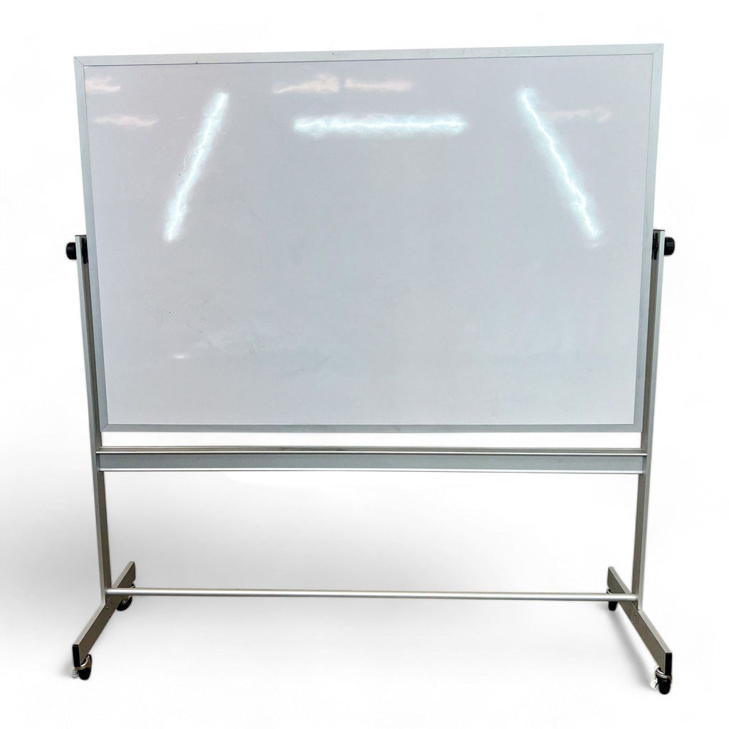 Large magnetic whiteboard with a steel frame on casters, front view.