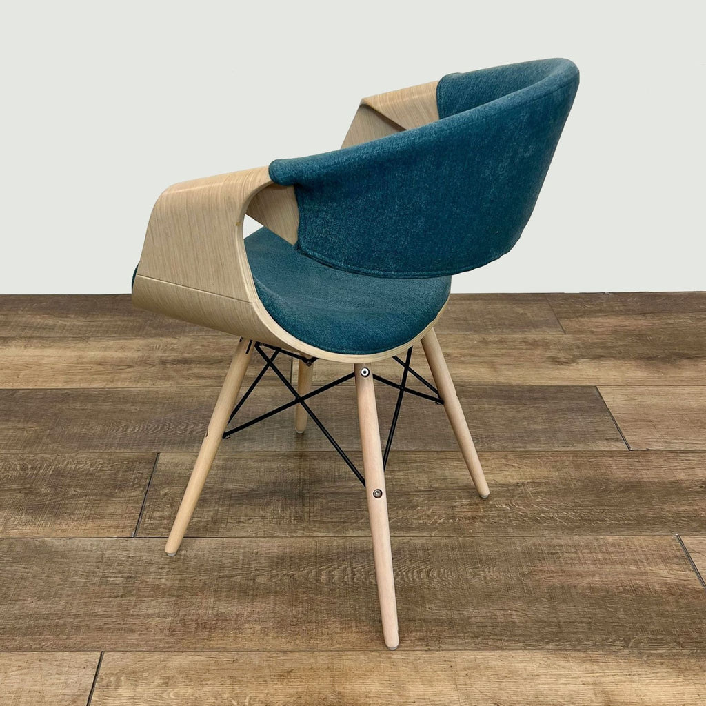 Back angle of a Carson Carrington lounge chair with contoured seat and wood legs.