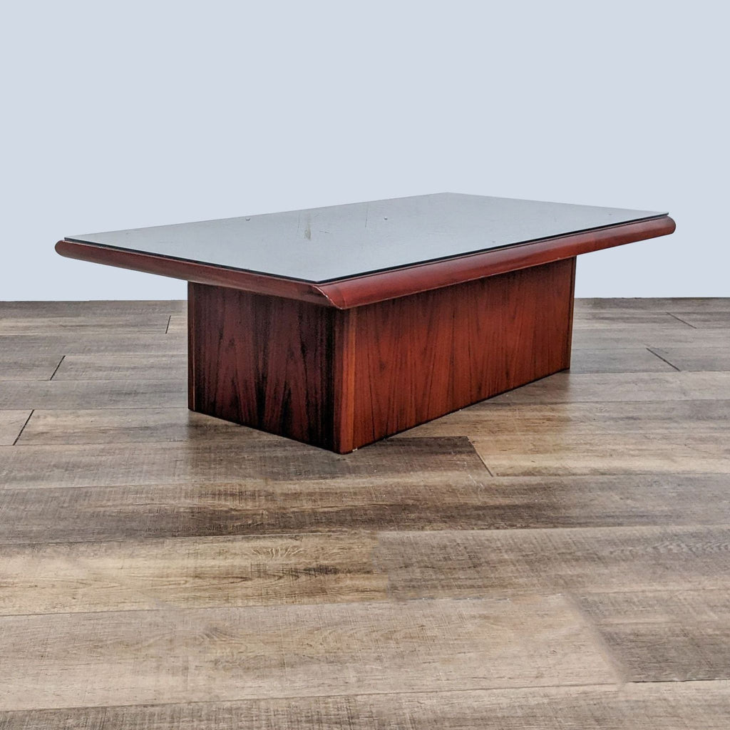 Wood Coffee Table with Pedestal Base