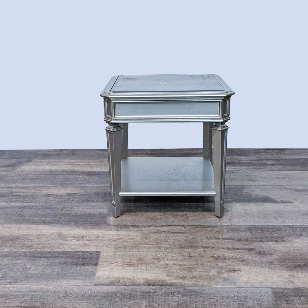 3. Elegant Z Gallerie mirrored end table featuring a geometric design and lower storage tier.
