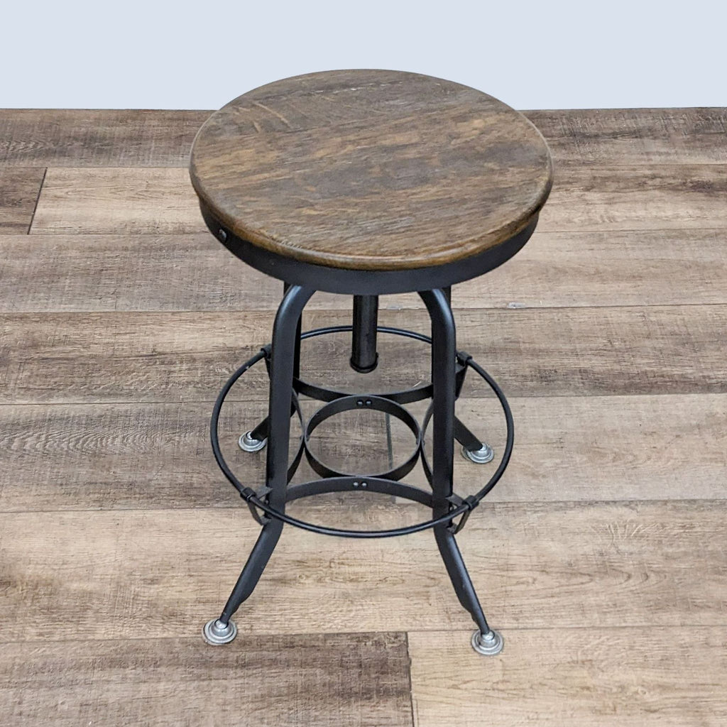 Industrial Style Adjustable Metal Stool with Wood Seat