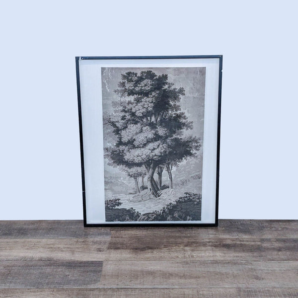 Reperch vintage-style framed art print of trees on display against a gray wall.