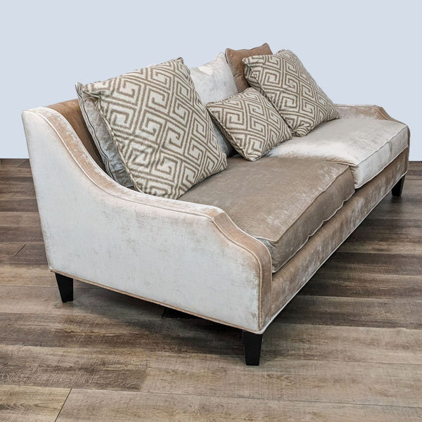 Z Gallerie 3-seat sofa with velvet upholstery and decorative pillows.