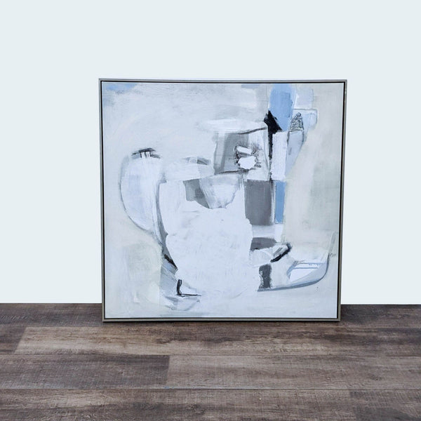 1. "Abstract giclee on canvas with hand painted elements, titled Spring Ahead 2, displayed against a wooden floor and white wall."