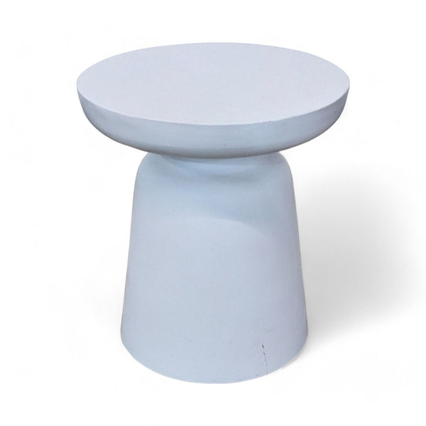 1. West Elm recyclable aluminum end table with a smooth round top and a flared pedestal base on a white background.
