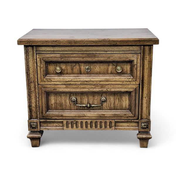 Reperch Wooden End Table with Carved Detailing and Two Recessed Drawers.
