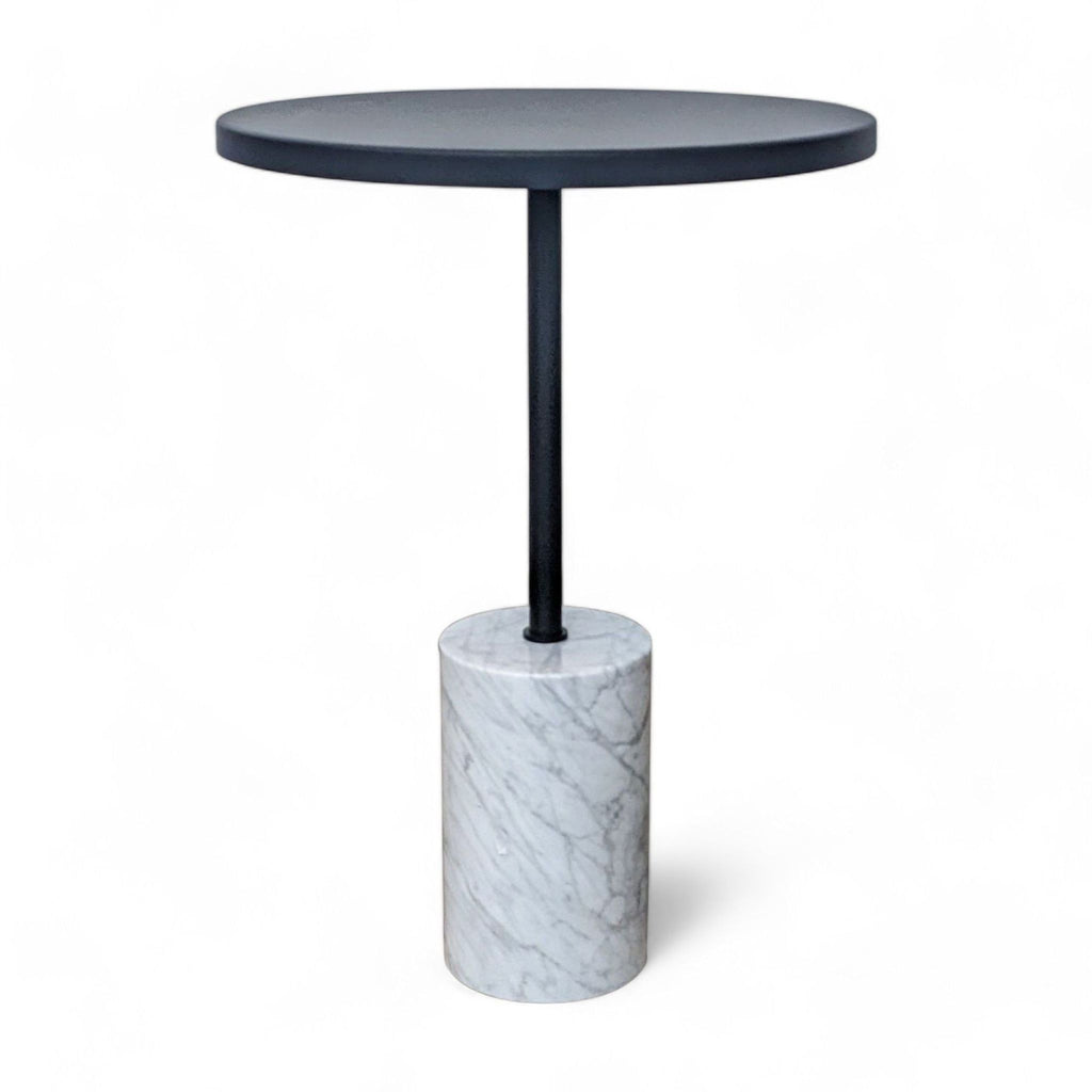 Article's Narro side table in black metal with a Carrara marble base.