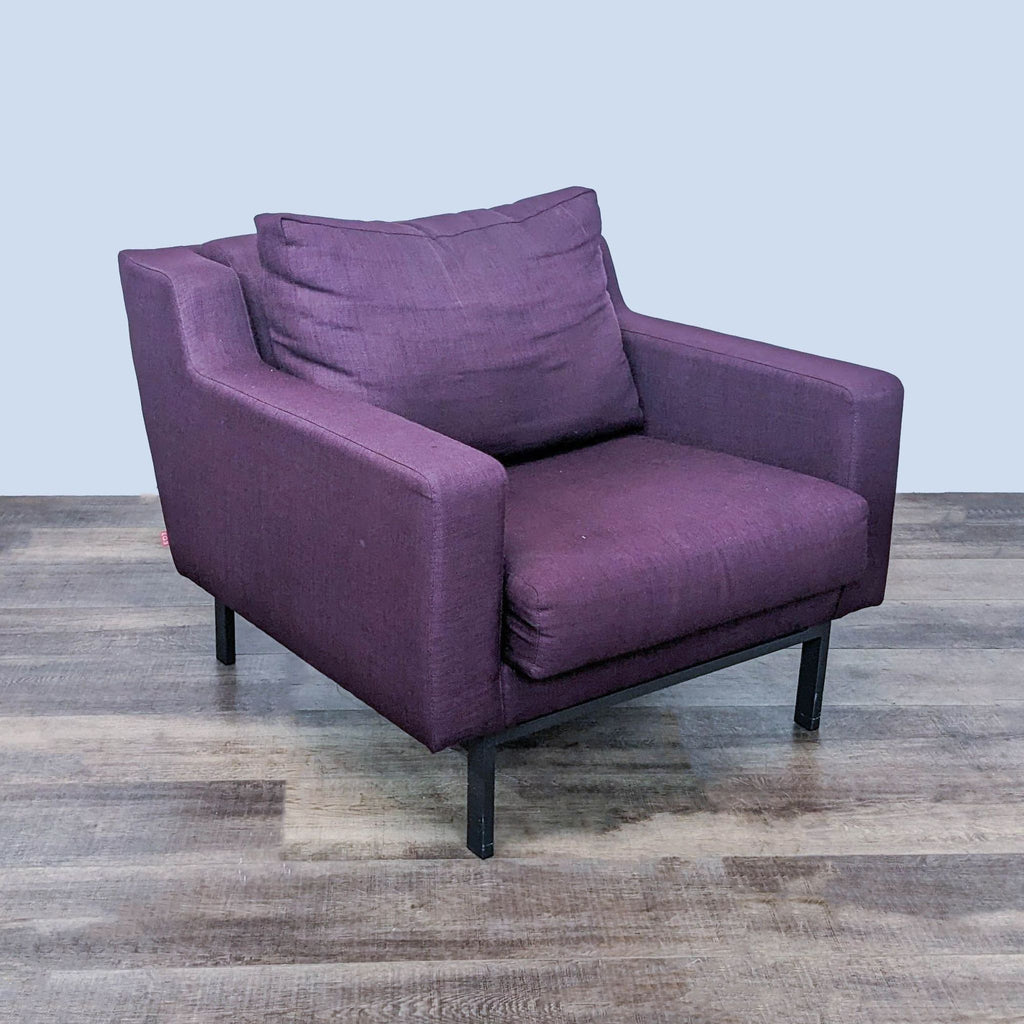 EQ3 Modern Lounge Chair with Mahogany Legs and Plum Upholstery