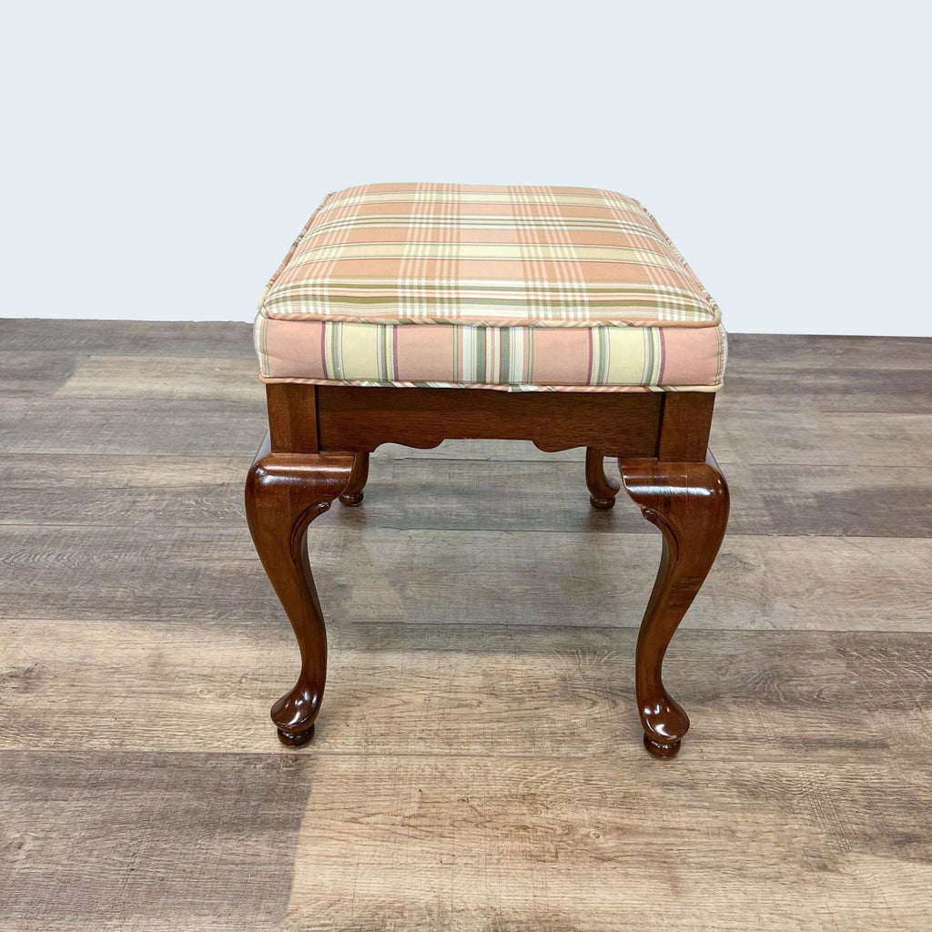 English Country Style Ottoman With Plaid Seat
