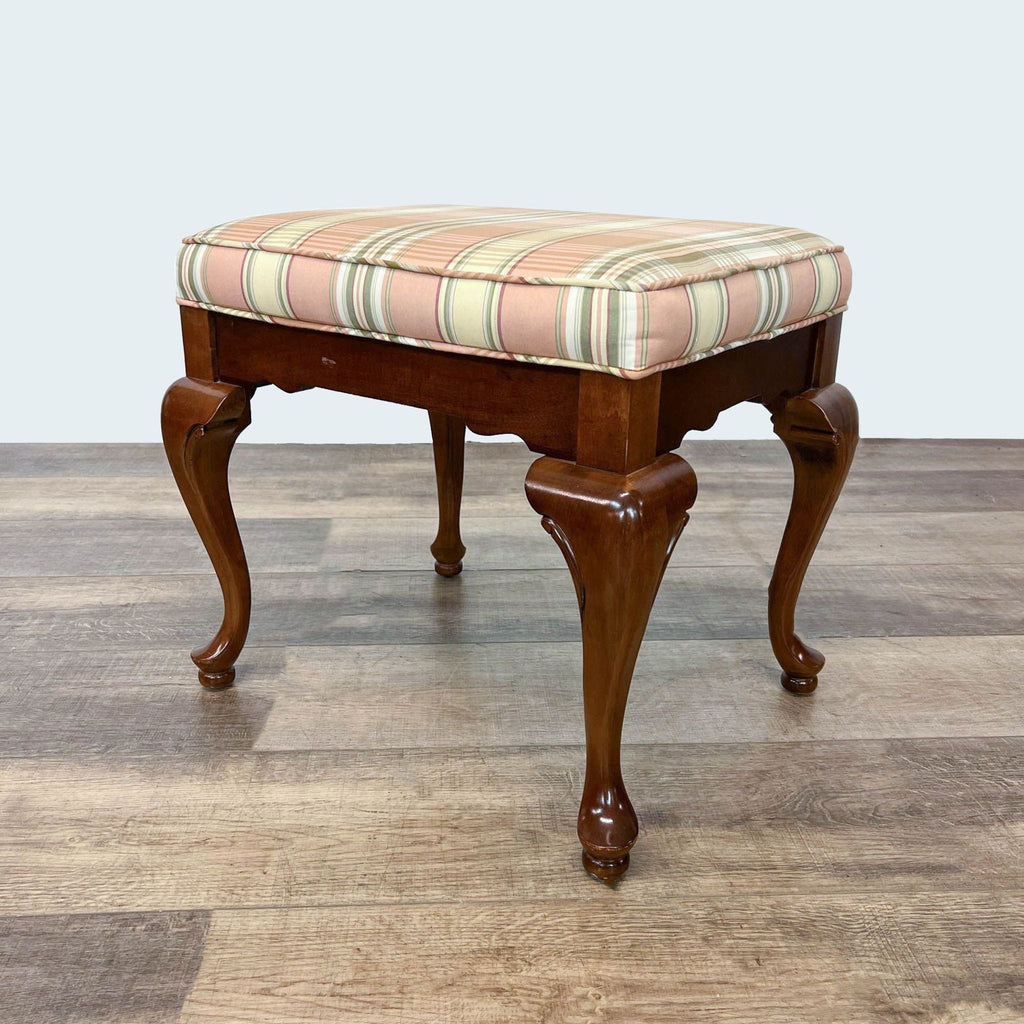 English Country Style Ottoman With Plaid Seat