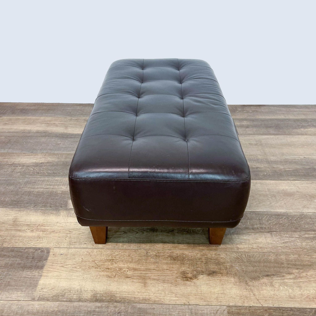 3. Elegant 48-inch brown tufted leather bench from Chateau d'Ax with wooden feet, suitable for versatile home decor.