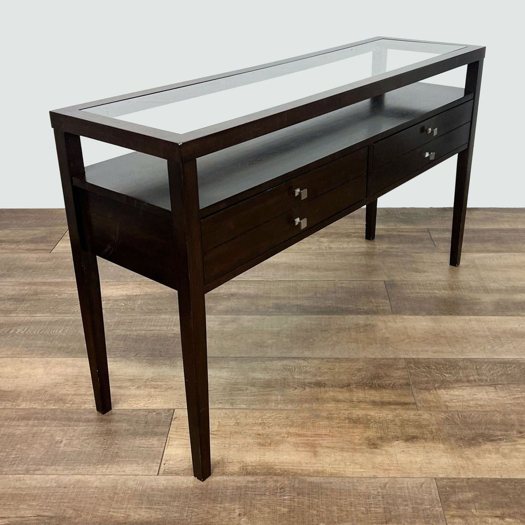 Glass Top Two Drawer Console Table with Shelf
